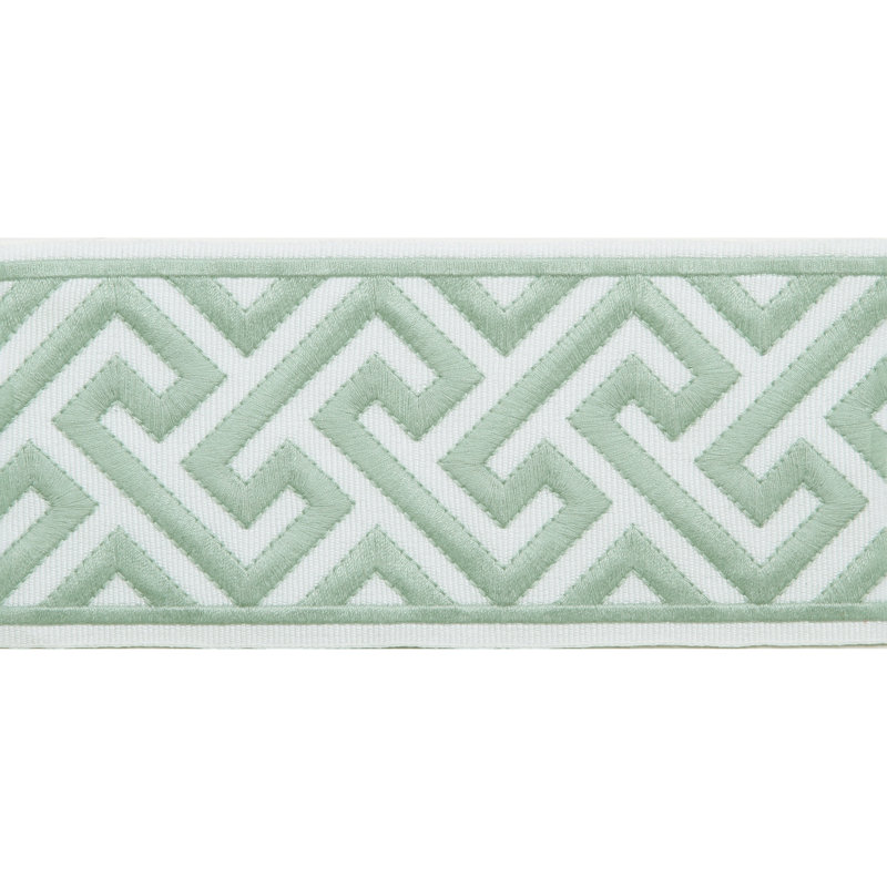 Tissu à bordure en ruban, Vert menthe verte / blanc