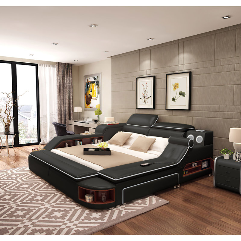 Lorianna Upholstered Platform Storage Bed, Black/White, Queen