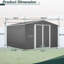 Remise de rangement extérieure grise 10 pi x 10 pi, structure galvanisée, portes verrouillables, ventilation et toit incliné, idéale pour l'acier de patio, idéale