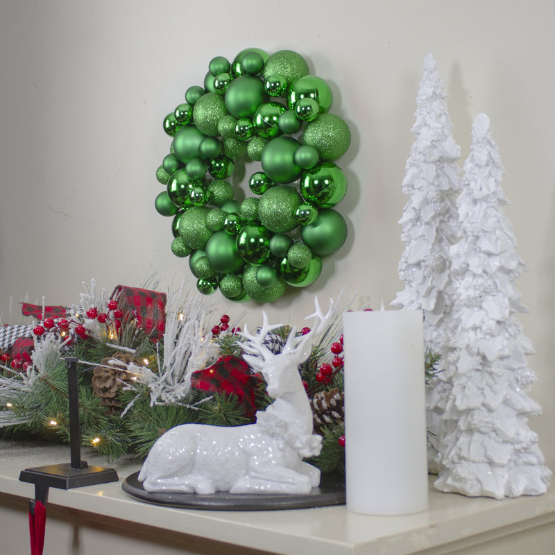 Red Shatterproof Ball Christmas Wreath with 3 Finishes