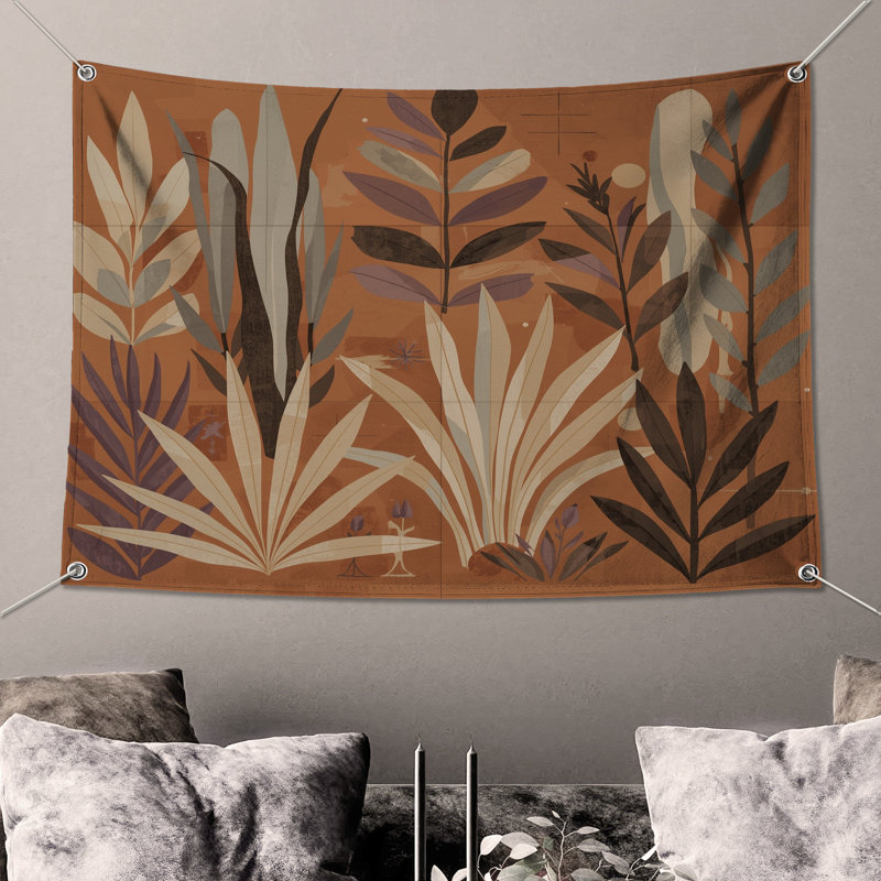 Tapisserie murale «Abstract Botanical Illustration» - décoration murale botanique, H 50 po x l 60 po avec 4 œillets