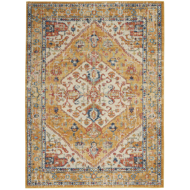 Tapis en polypropylène ivoire / orange tissé à la machine, Rectangle 3 pi 9 po x 5 pi 9 po