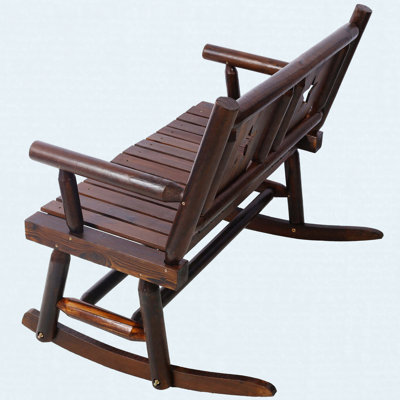 Banc à bascule d'extérieur en bois pour 2 personnes, chaise berçante de patio rustique avec siège incurvé