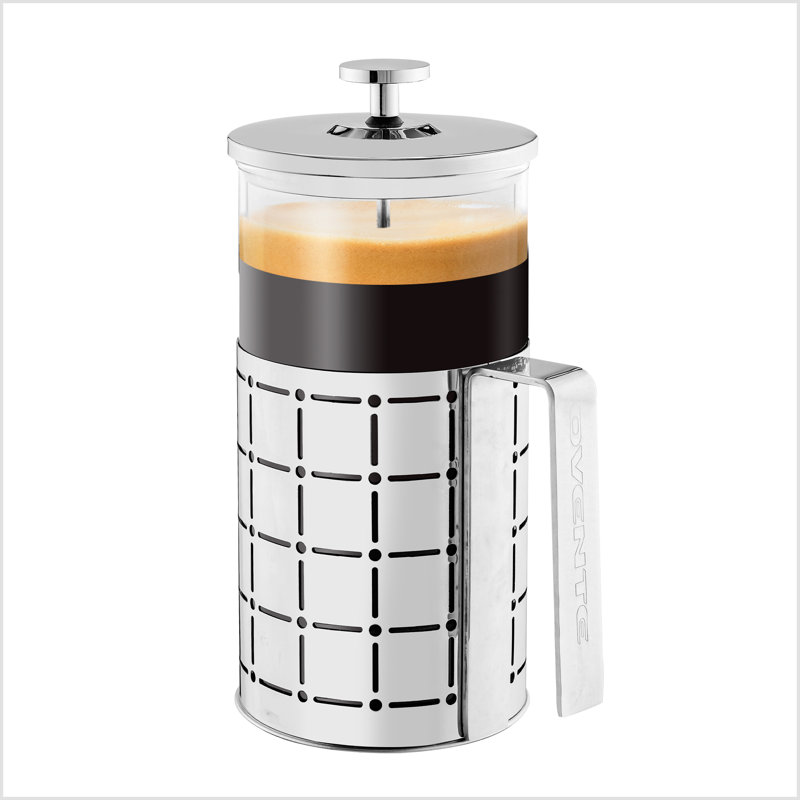 OVENTE French Press Coffee Maker 27 Ounce with Heat Resistant Borosilicate Glass, Stainless Steel Design and 4-Level Filter System, Portable Cold Brewer Pot for Travel, Camping or Gift, Silver FSS27P