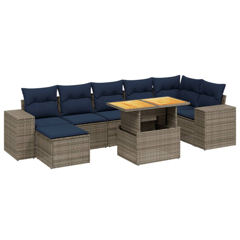  Ensemble de canapé de patio 8 pièces avec coussins en rotin de polyester, Gris, Bleu