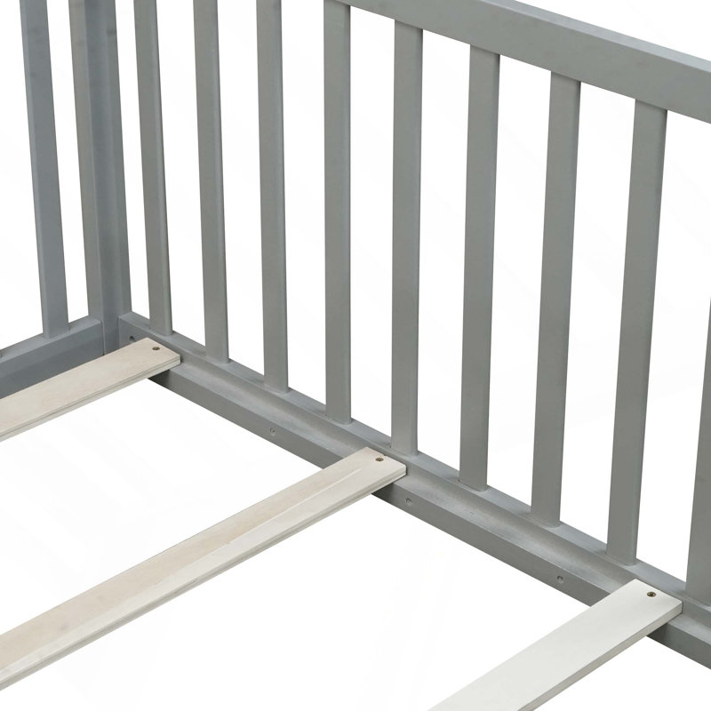 Lit en bois d'hévéa avec garde-corps et garde-corps de sécurité, Twin, Grey