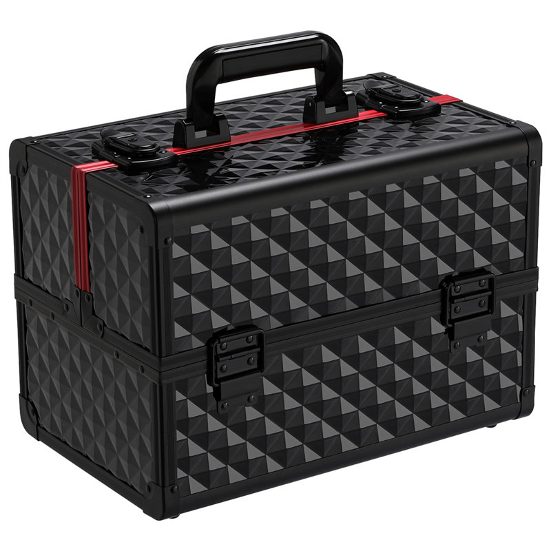 Professional Cosmetic Case Lockable Makeup Box Beauty Travel Case, Red/Black
