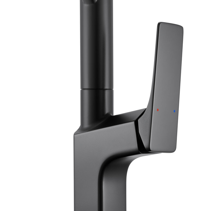 Ruvati Seneca Matte Black Single Handle Pull Down Kitchen Faucet Spiral Pro Style with Pre-Rinse Spray Hose, Matte