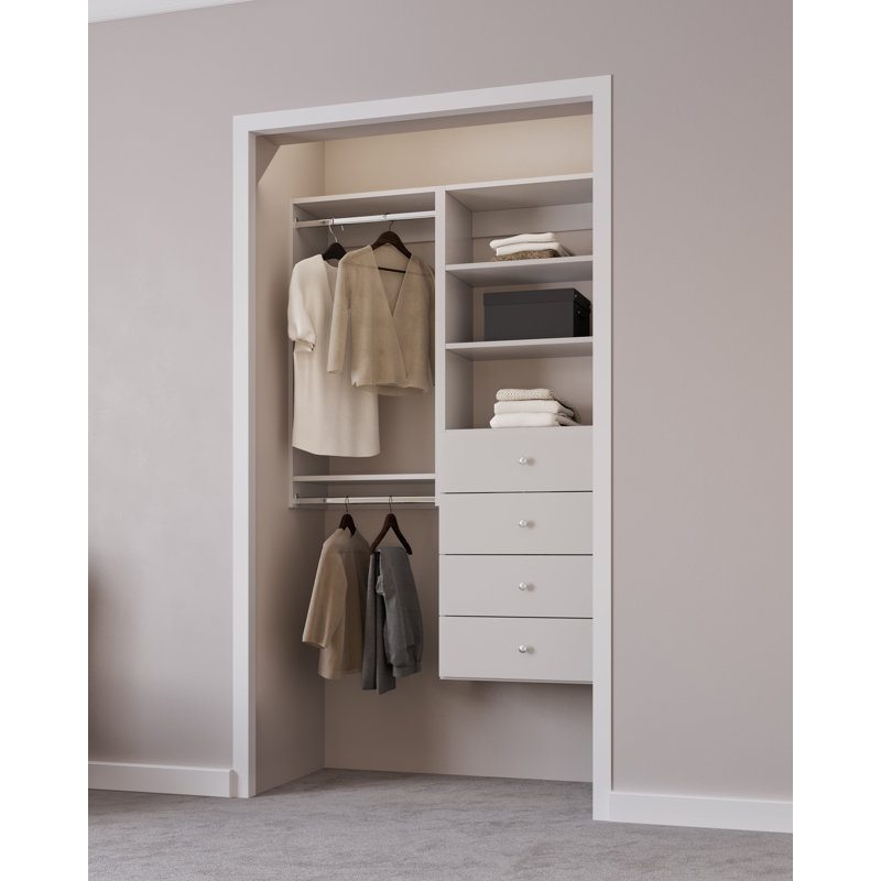 White Wood Compact Closet Kit with Shelving, 60" Wide
