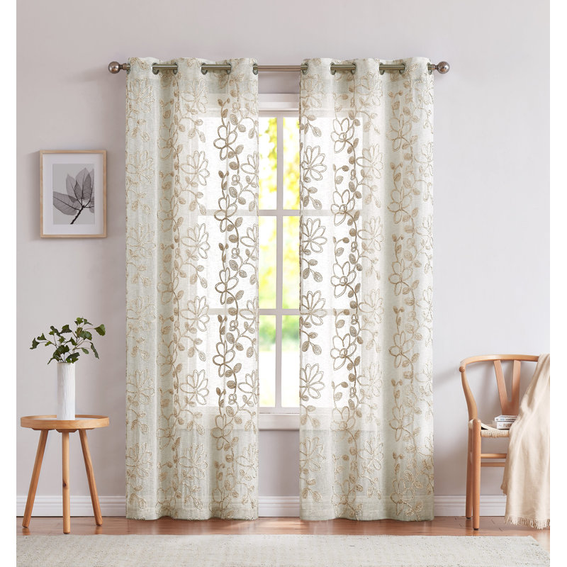 Carston Semi Sheer Curtain Pair, 38" W x 96" L, Linen