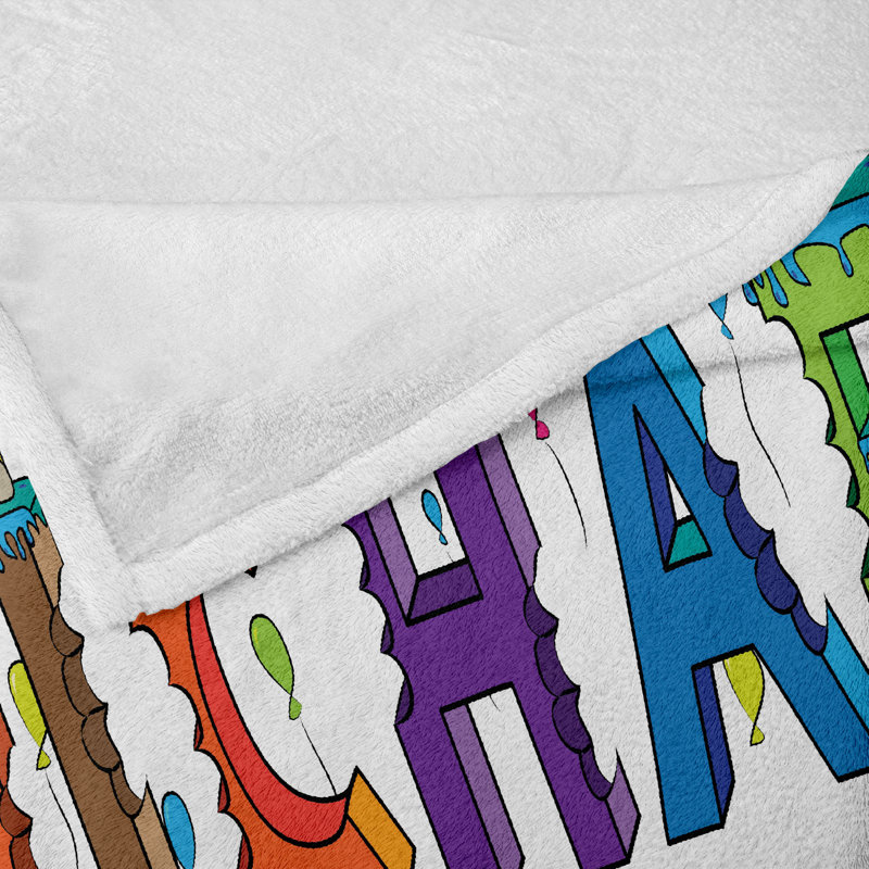 Ambesonne Michael Fleece Throw Blanket Joyous Name Pattern Multicolor, 50" W x 60" L