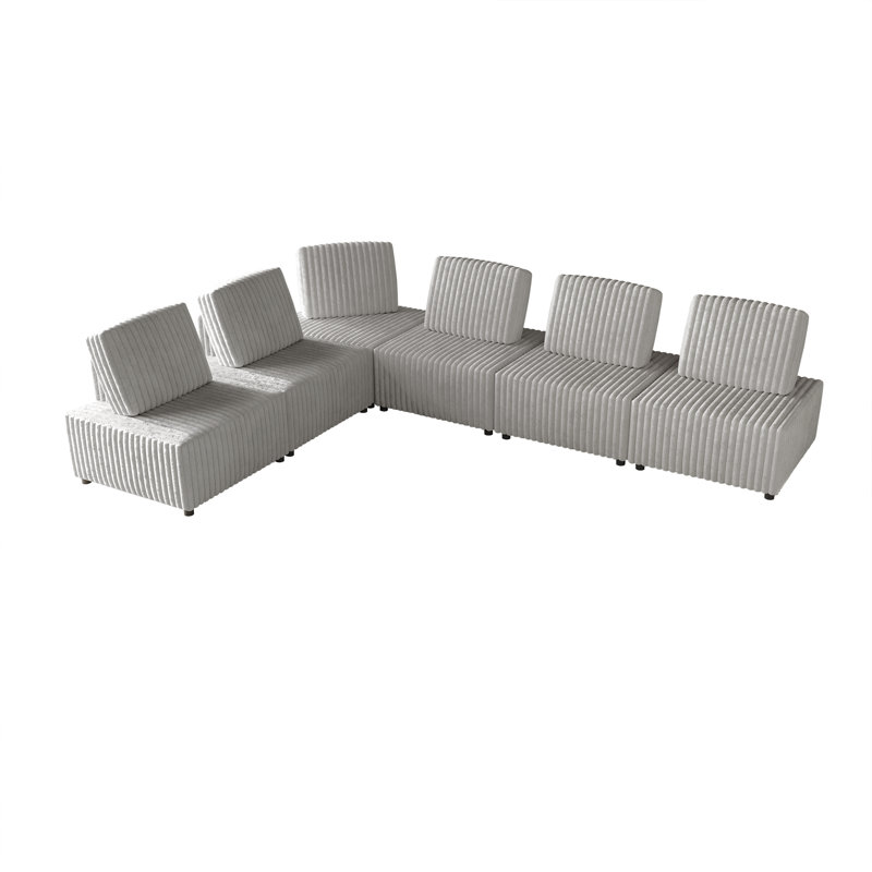 Ensemble de chaise et d'angle modulaire en velours gris clair 6 pièces, Velours gris clair