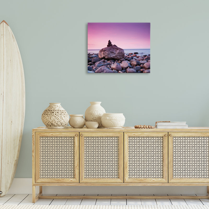 «Stacked Rocks on Shore», art mural sur toile par Incado, H 24 po x l 30 po