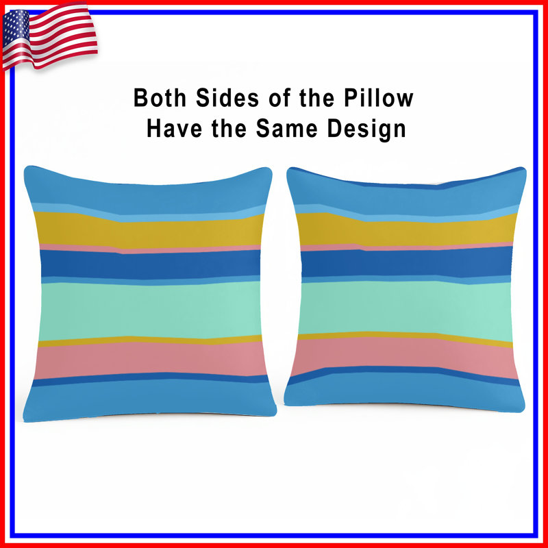 Multicolor Horizontal Stripes Double Sided Throw Pillows, 14 x 14 inches