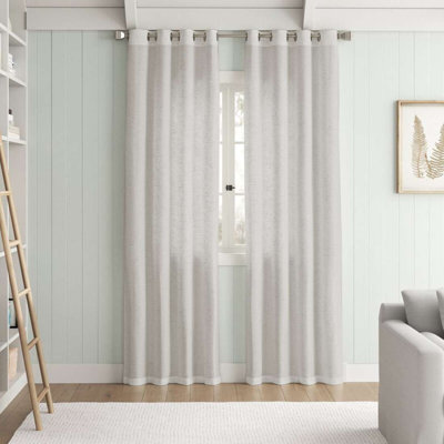 Lyla Linen Solid Color Bedroom Privacy Window Drapes Energy Saving Light Filtering Sheer Woven Linen Elegant Grommet 2 Curtain Panels , Paleoak