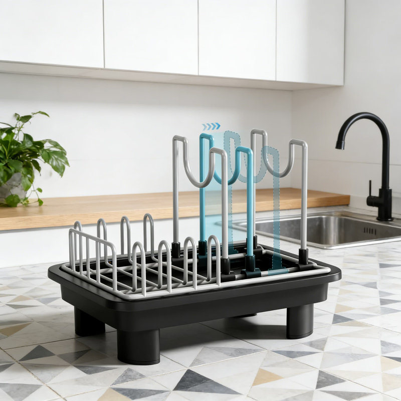 Compact Dish Drying Rack For Small Spaces, Adjustable Drainer With Efficient Water Drainage, Space-Saving Kitchen Counter Organizer
