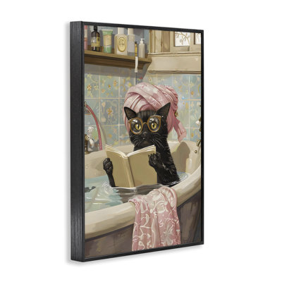 Giclée encadrée de lecture de baignoire Kitty Care, design par LSR Design Studio