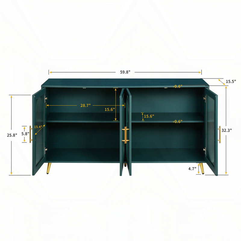 Armoire de rangement en bois, Bleu marine / doré