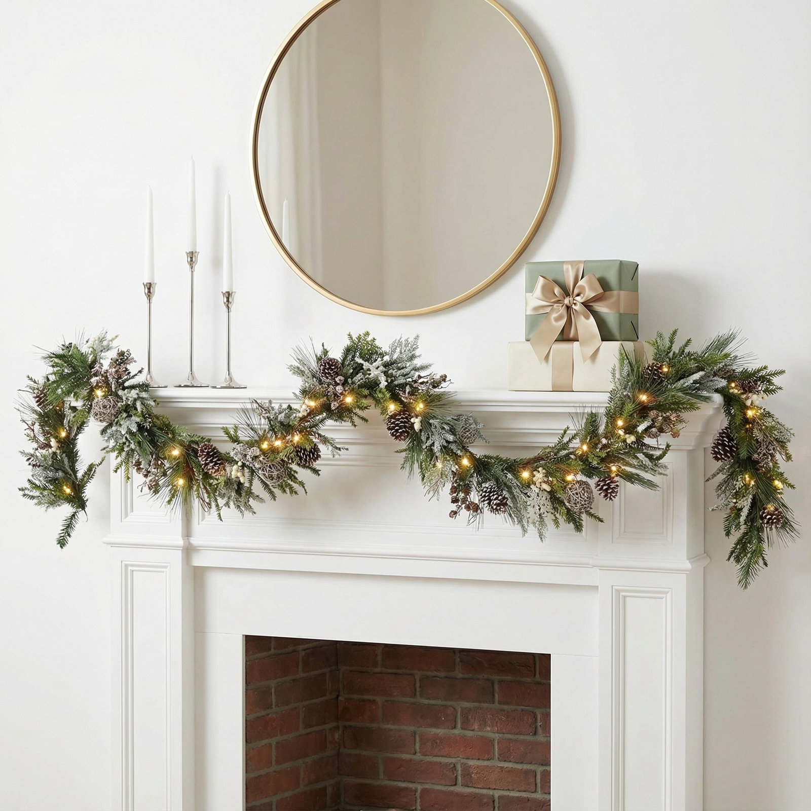 HGTV Cozy Winter Lighted Faux Pinecone Garland, 9'