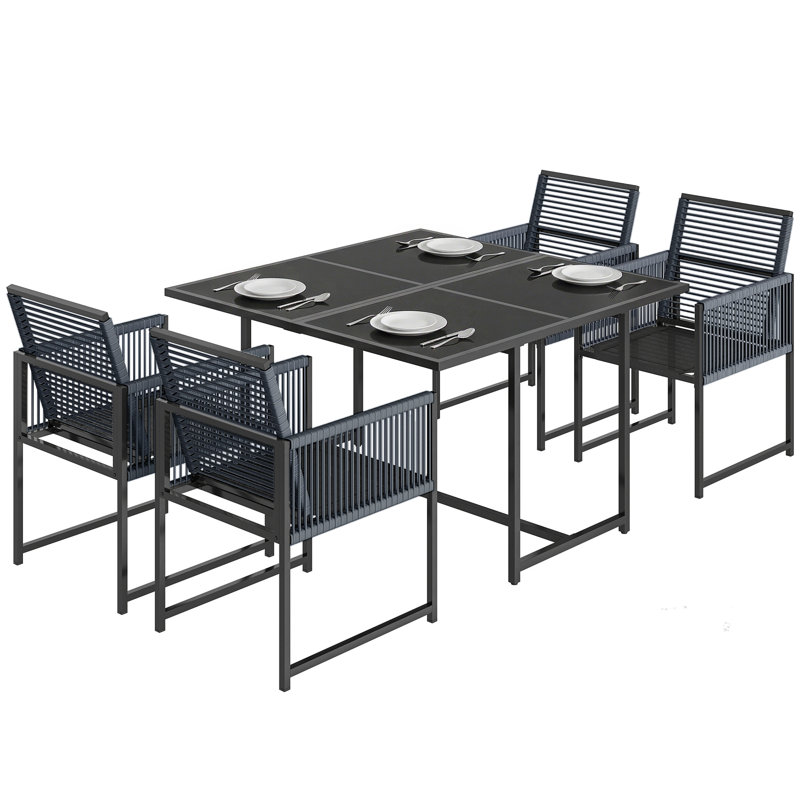 Steel Patio Dining Set Table,, Dark Grey