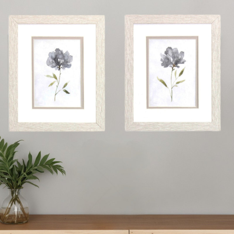 Ensemble de deux reproductions d'art encadrées blanches, "Botanical Beauty"