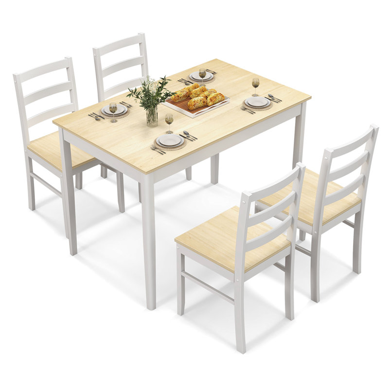 Gracie Oaks 5-piece Dining Set Solid Wood Kitchen Furniture With Rectangular Table & 4 Chairs Natural