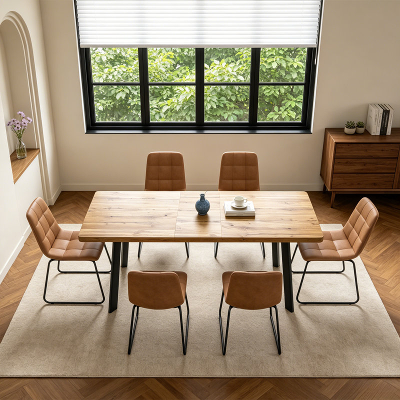 63.1-78.8'' Extendable Dining Table Set,7-Piece Modern Kitchen Table with 6 Upholstered Dining Chairs , Brown