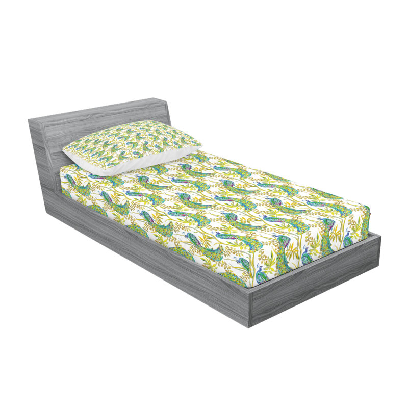 Ambesonne Peacock Fitted Sheet & Pillow Sham Multicolor, Twin Sheet Set + 3 Additional Pieces