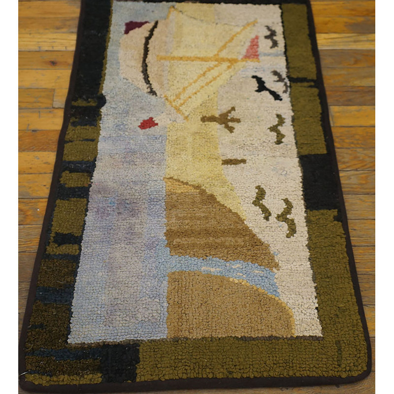1920s Small Scatter Size American Ivory Hooked Antique Wool Rug