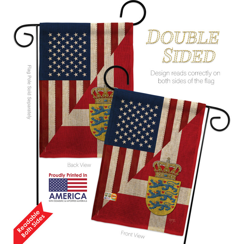 Polyester 18,5 x 13 po american denmark amitié 2 côtés drapeau de jardin