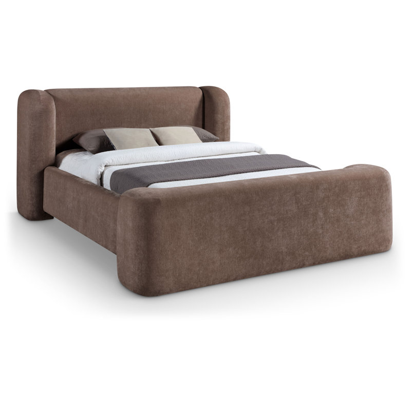 Modena Jadeth Chenille Fabric Bed, King, Brown Chenille Fabric