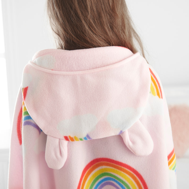 Rainbow Hearts Cosy Fleece Hooded Blanket