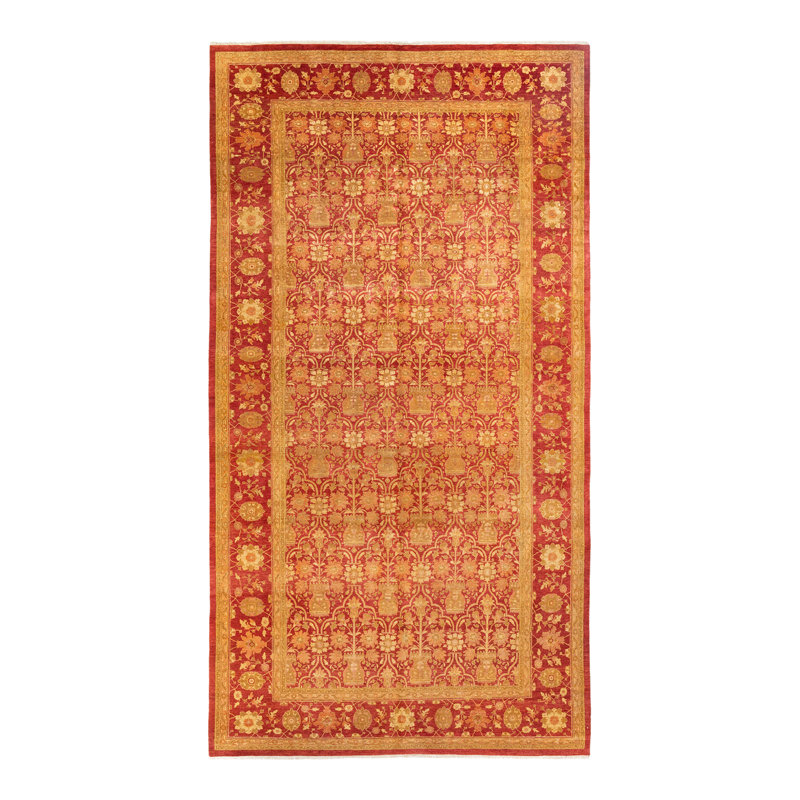 Tapis unique noué à la main Jacayla Eclectic - rouge, 8 pi x 14 pi