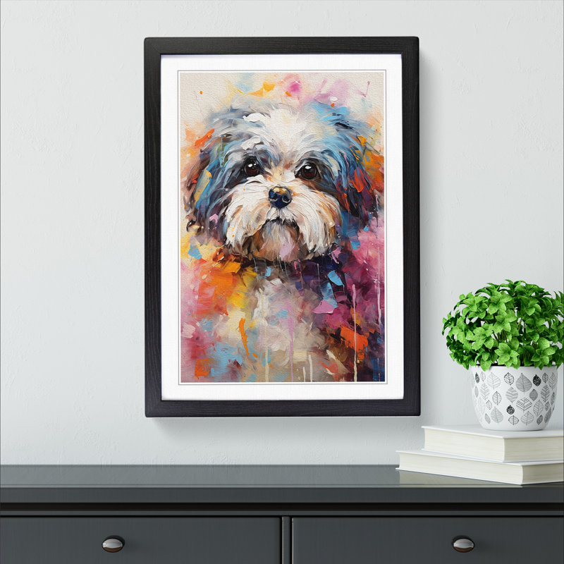 Shih Tzu Impressionism - Single Picture Frame Print on Wood, Black Framed, 34cm H x 25cm W