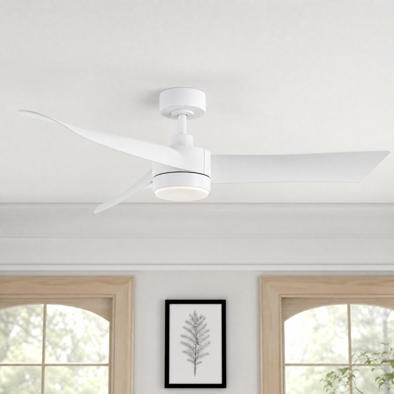 Ventilateur de plafond 54 po à 3 pales DEL moderne avec télécommande et ensemble d'éclairage 54 po, Blanc mat / blanc mat