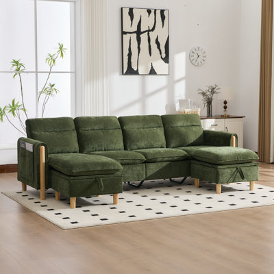 Canapé modulaire en forme de U de 102 po avec repose-pieds avec rangement, canapé rembourré en chenille avec coussins à ressorts profonds et poches latérales pour salon, appartement