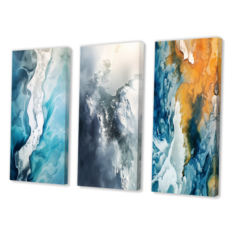«Vue aérienne du paysage du glacier arctique», 3 pièces, Toile tendue, H 36 po x l 28 po