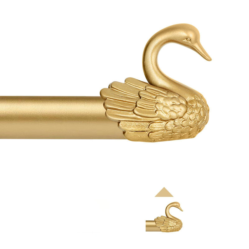Tringles à rideaux dorées pour fenêtres de 48 à 84 po, tringle à rideaux réglable de 1 po, tringles à draperies décoratives à fleur de cygne, tringle à rideaux télescopique à fenêtre simple, laiton