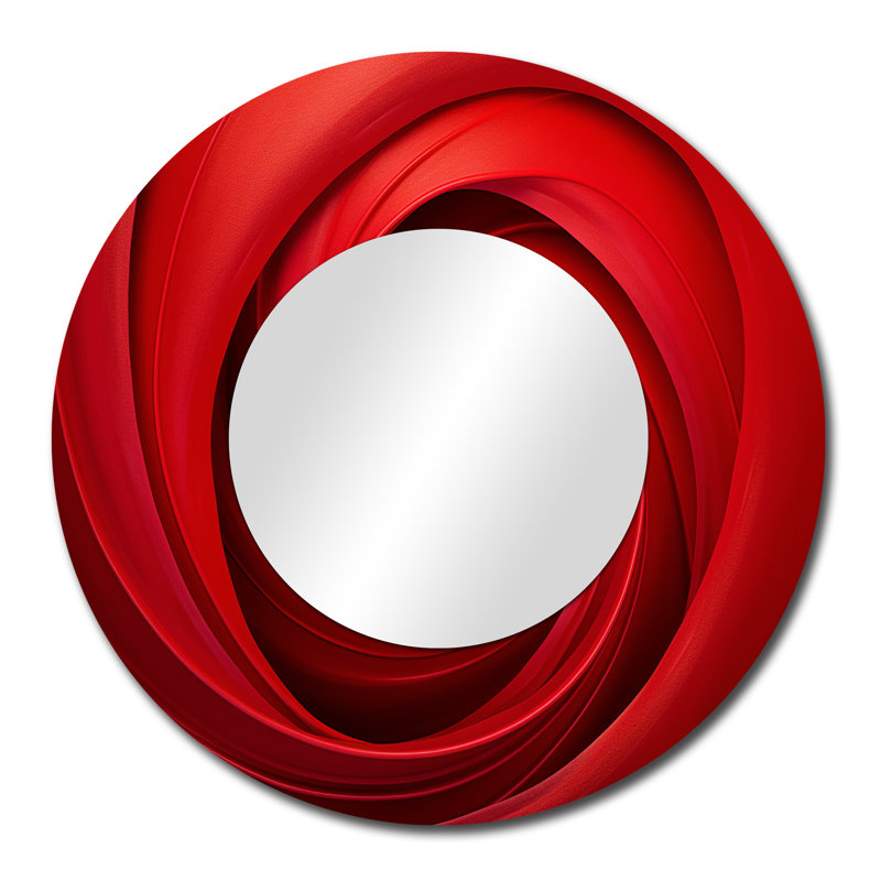 Red Perpetual Pulse Vortex I - Abstract Spirals Large Wall Mirror, Modern Round Unique Mirror, Printed Metal Art, 29" x 29"