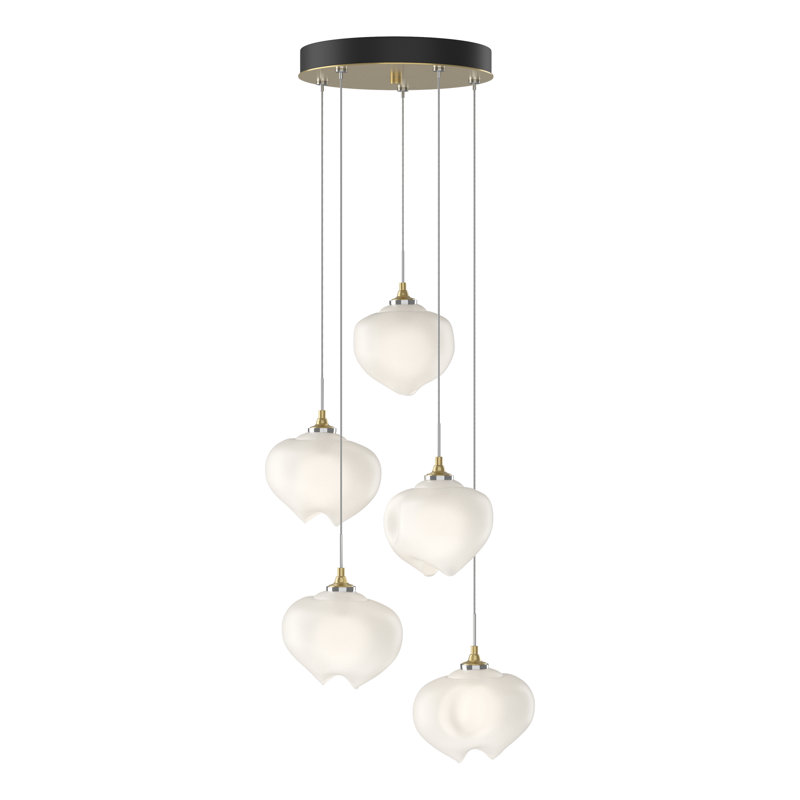 Ume 5 - Light Cluster Geometric Pendant, Frosted, Modern Brass, 10" - 130"