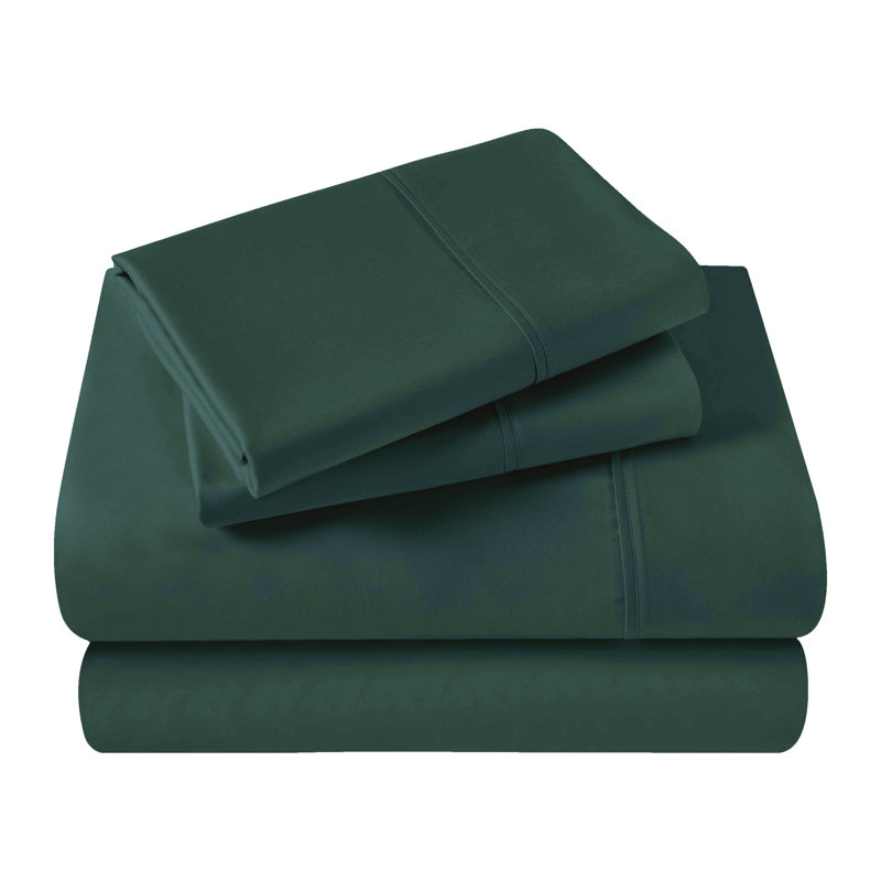 400 Thread Count Egyptian Cotton Blend Solid Deep Pocket Bed Sheet Set, Twin XL Sheet Set, Hunter Green