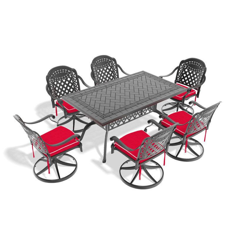 7 chaises en aluminium coulé - 6 chaises pivotantes et table d'extérieur, 6