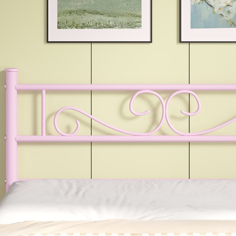 Kempst Metal Platform Bed with Headboard and Footboard, Twin, Pink