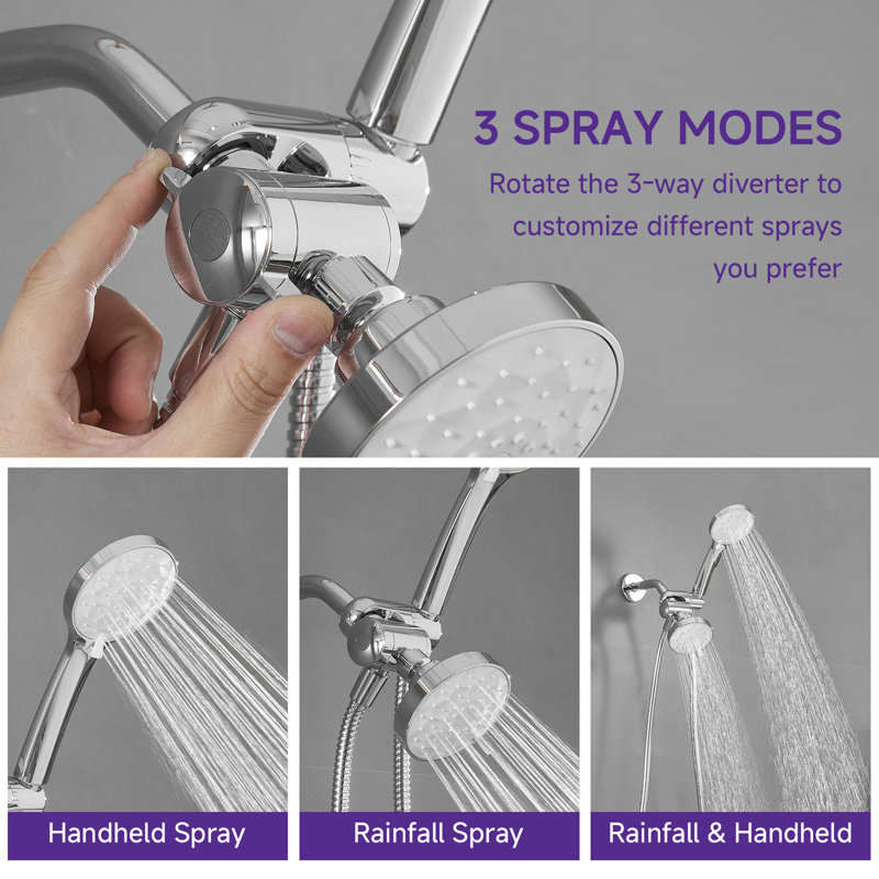 Single Handle 1-Spray Round Rain Shower Faucet Set 1.8 GPM With High Pressure Shower Head Hand Shower In Polished Chrome