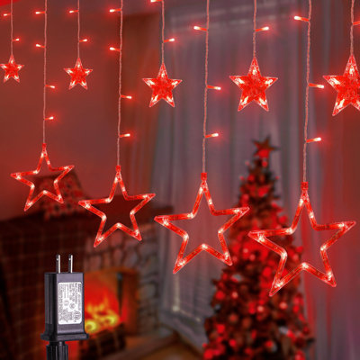 Guirlande de Noël étoile rouge, guirlande de 8,2 pi, 126 DEL, 8 modes de minuterie, connectable et imperméable pour Halloween / Saint-Valentin / Patio / Mariage / Fête / Noël, intérieur / extérieur