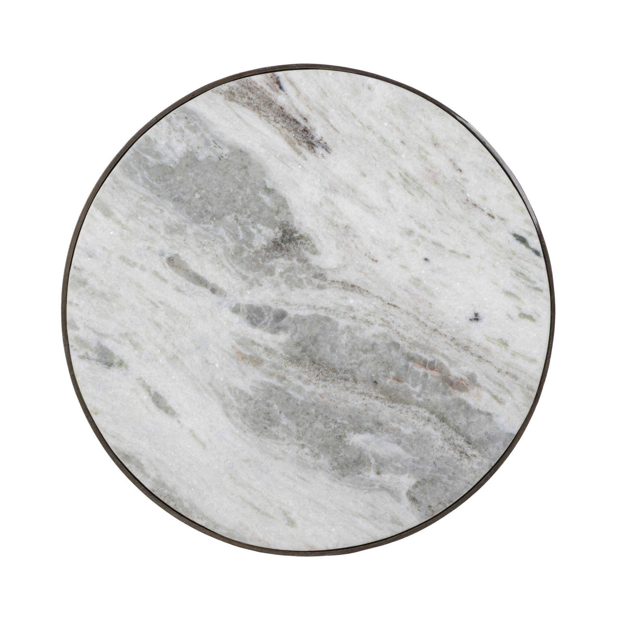 Seraphine Pedestal End Table, Aged Bronze, Creamy Taupe Marble
