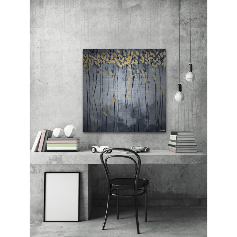 «Golden Leaves» par Parvez Taj - Peinture, H 24 po x l 24 po x P 1,5 po, Métal