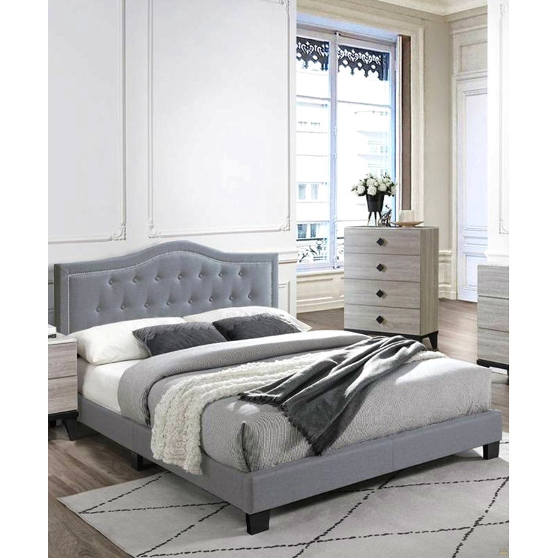 Tête de lit capitonnée 1pc, Gris, Grand lit