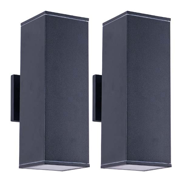 12 Inch Modern Square Cylinder Up Down Aluminum Waterproof Outdoor Wall Sconce Porch Patio Garage Exterior Lighting Fixture 2 Pack Bulb Not Included