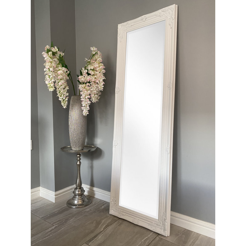 Sade Tall Solid Wood Framed Wall or Dressing Mirror, White